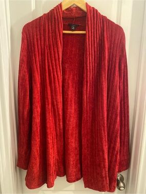 Intro 1X Red Open Front Ribbed Cardigan Sweater